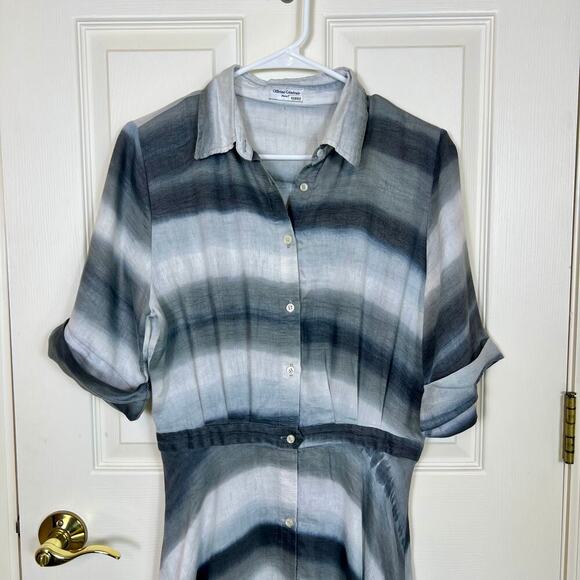 Officine Générale Nadia Linen Button Up Shirt Dress Grey Asymmetric Stripe MED - Picture 6 of 10